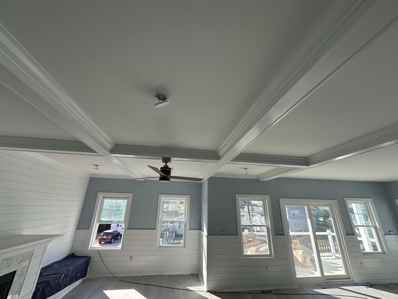Completed room with coffered ceiling and finish carpentry